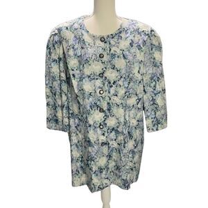 NWT Dress Savvy New York Purple Floral Button Front Top Embroidered Size 22W